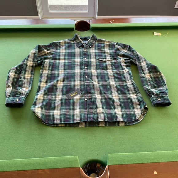 Polo Ralph Lauren Green and White Flannel Plaid Casual button down Shirt classic - Picture 1 of 11